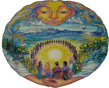 Mother gaia-pictue of a loving figure encompasing the earth and its people in its arms